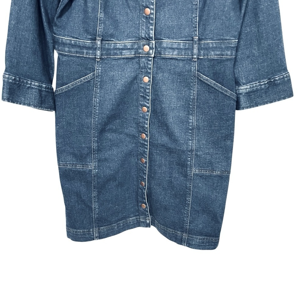 Ann Taylor Classic Dark Denim Button Front Dress Long Sleeve w/ Pockets Size 16 - Picture 5 of 14